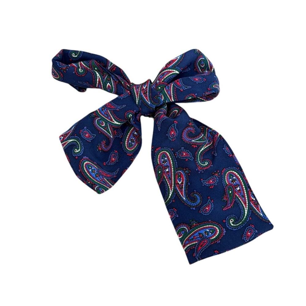 VTG Van Horn Designs Silk Floppy Bow Tie Blue Multi Paisley Neckwear 80s